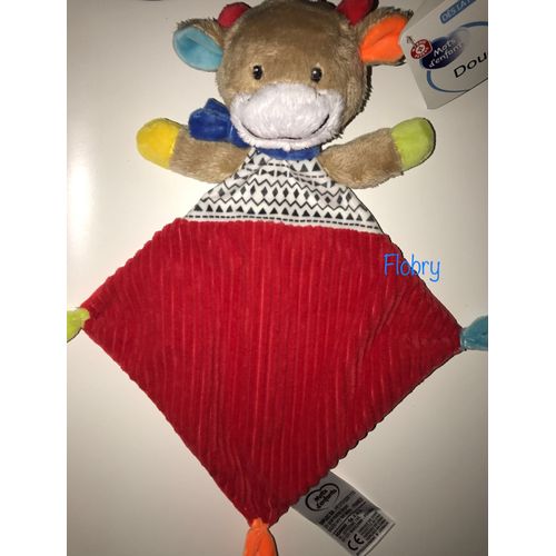 Doudou Plat Vache Beige Anis Bleu Orange Rouge Mots D'enfants Peluche Jouet Bébé Red Cow Soft Baby