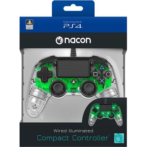 Manette Filaire Compacte Lumineuse Nacon Verte Transparente Pour Ps4