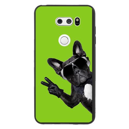 Coque Souple Pour Lg V30 Avec Impression Motifs Chien À Lunettes Sur Fond Vert