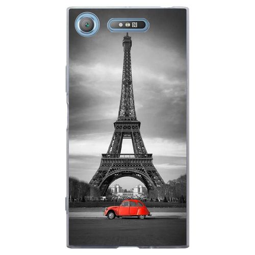 Coque Souple Pour Sony Xperia Xz1 Avec Impression Motifs Paris Et 2cv Rouge
