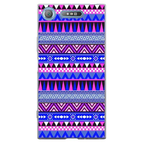 Coque Souple Pour Sony Xperia Xz1 Avec Impression Motifs Aztèque Bleu Et Violet