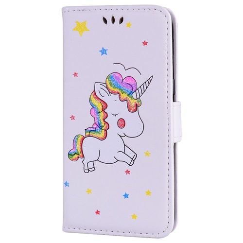 Etui Rabat Latéral Galaxy A3-2017 Licorne Et Paillettes Coloris Blanc