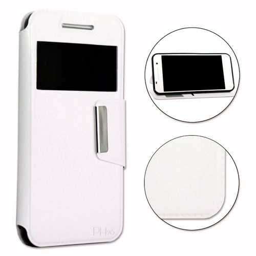 Huawei Ascend Honor 8 Housse Etui Coque Blanc Folio Dédiée Façon Cuir Avec Surpiqûres Et Clapet Magnétique By Ph26®