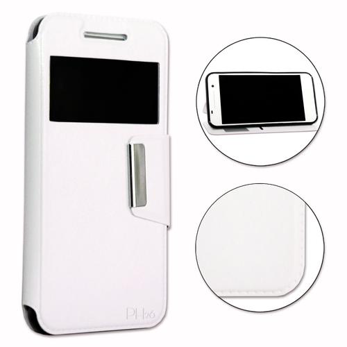 Huawei Ascend Y520 Housse Etui Coque Blanc Folio Dédiée Façon Cuir Avec Surpiqûres Et Clapet Magnétique By Ph26®