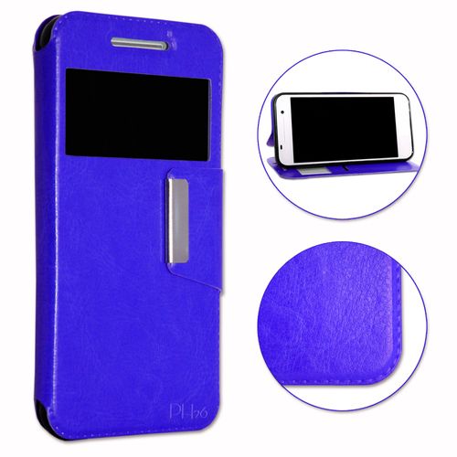 Huawei Ascend Mate 7 Housse Etui Coque Bleu Folio Dédiée Façon Cuir Avec Surpiqûres Et Clapet Magnétique By Ph26®
