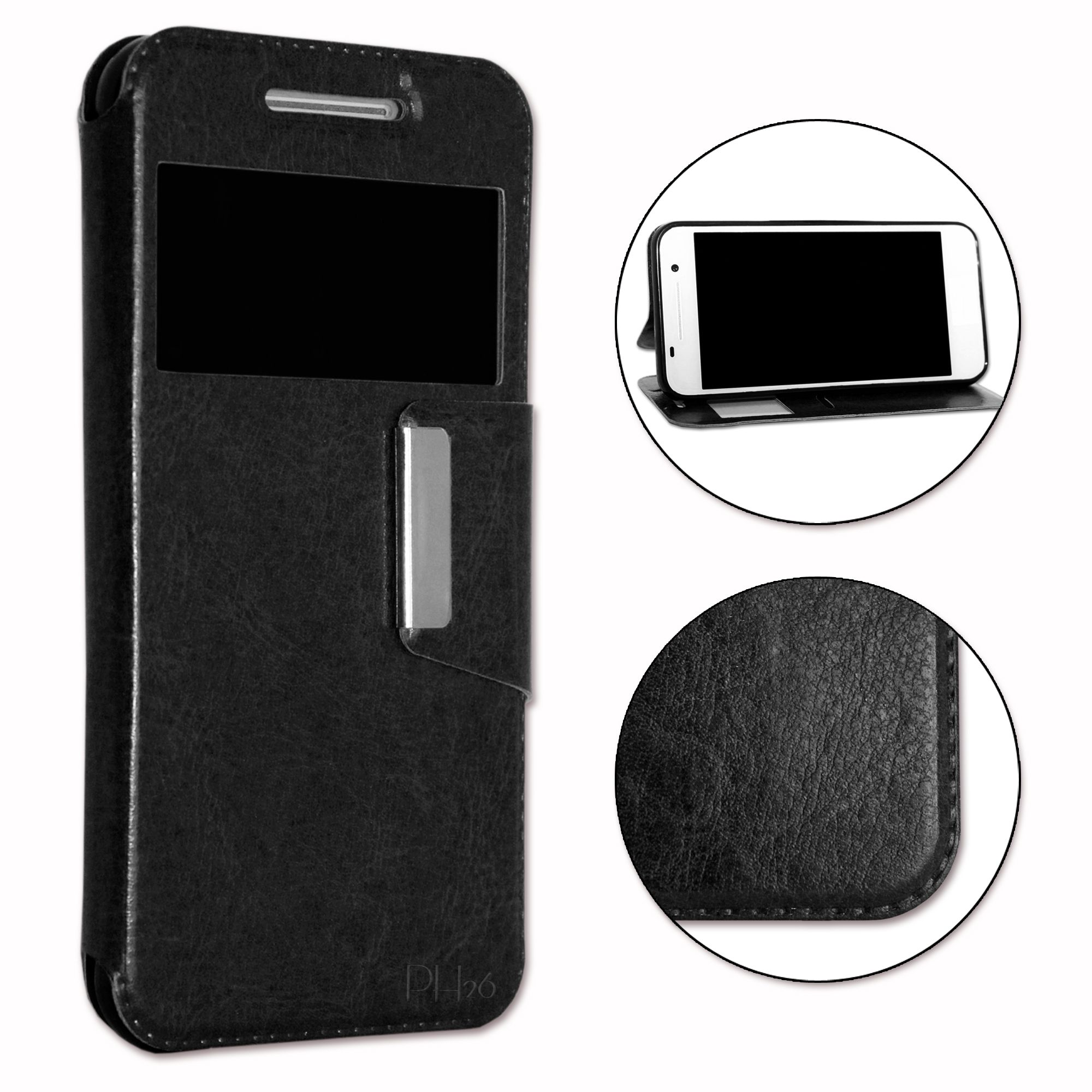Samsung Galaxy J3 2016 Housse Etui Coque Noir Folio Dédiée Façon Cuir Avec Surpiqûres Et Clapet Magnétique By Ph26®