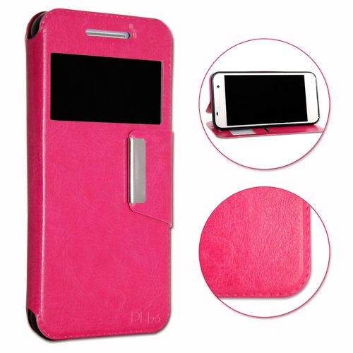 Motorola G4 Plus Housse Etui Coque Rose Folio Dédiée Façon Cuir Avec Surpiqûres Et Clapet Magnétique By Ph26®