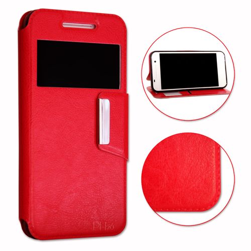 Htc 626 Housse Etui Coque Rouge Folio Dédiée Façon Cuir Avec Surpiqûres Et Clapet Magnétique By Ph26®