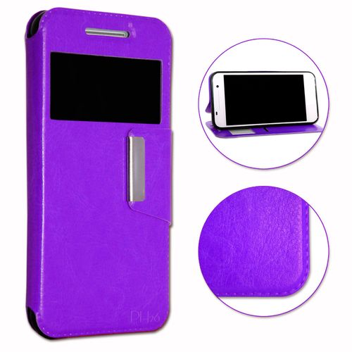 Huawei Ascend P8 Lite 2017 Housse Etui Coque Violet Folio Dédiée Façon Cuir Avec Surpiqûres Et Clapet Magnétique By Ph26®