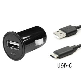 Chargeur voiture USB + Câble USB-C noir