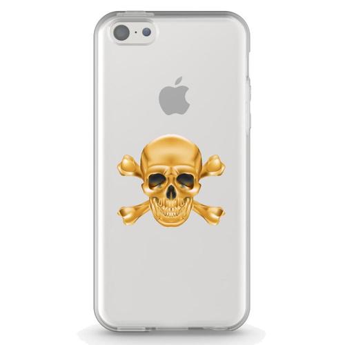Coque Souple Pour Apple Iphone 5c Avec Impression Motifs Tête De Mort Aspect Or