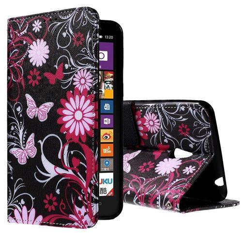 Etui Type Portefeuille Papillons Et Fleurs Roses Pour Lumia 1320 Rabat Latéral