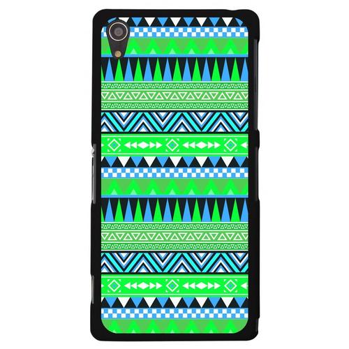 Coque Rigide Noire Pour Sony Xperia Z3-Plus Avec Impression Motif Aztèque Bleu