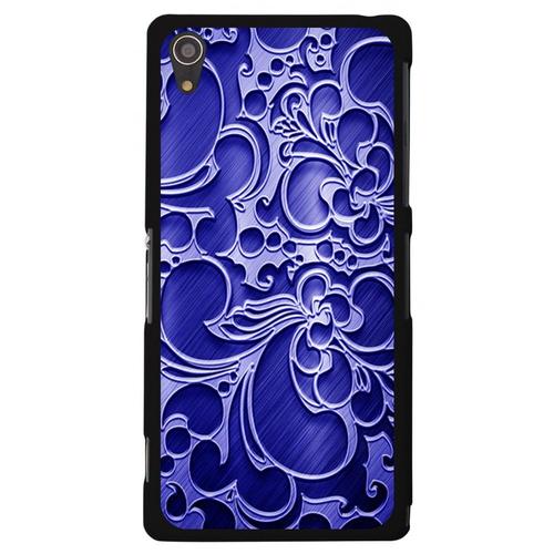 Coque Rigide Noire Pour Sony Xperia Z3-Plus Avec Impression Motif Arabesque Bleu