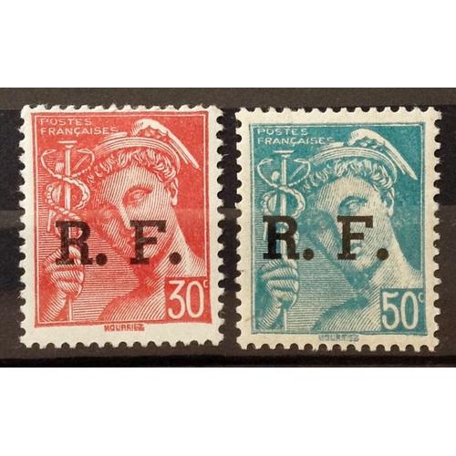 Rf Rhône-Alpes Lyon - Mercure 30c Rouge + Rf Rhône-Alpes Lyon - Mercure 50c Turquoise Neufs* - France Année 1944 - N19276