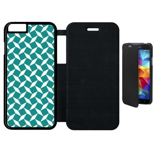 Etui A Flip Flap - Carreau Bleu Canard - Compatible Avec Apple Iphone 6 - Plastique - Bord Noir