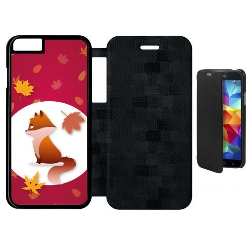 Etui A Flip Flap - Renard Fond Rouge - Compatible Avec Apple Iphone 6 - Plastique - Bord Noir