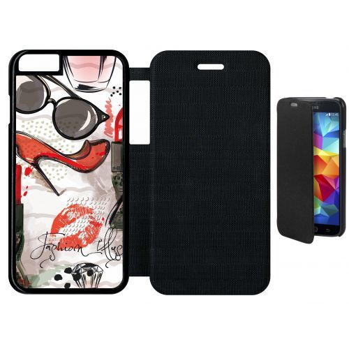 Etui A Flip Flap - Motif Girly Fond Blanc - Compatible Avec Apple Iphone 6 - Plastique - Bord Noir