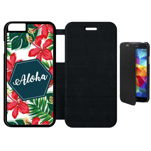 Etui A Flip Flap - Aloha Tropical Fond Blanc - Compatible Avec Apple Iphone 6 - Plastique - Bord Noir