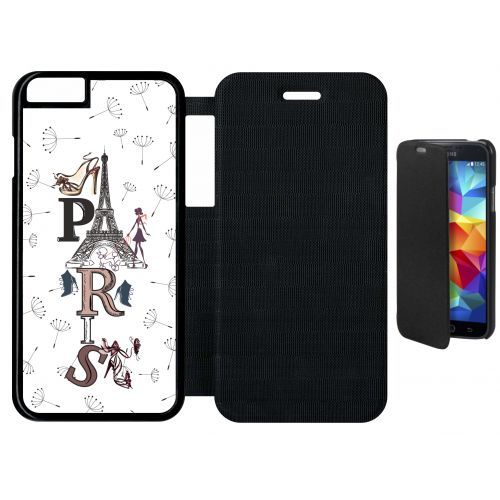 Etui A Flip Flap - Paris Fond Blanc - Compatible Avec Apple Iphone 6 - Plastique - Bord Noir