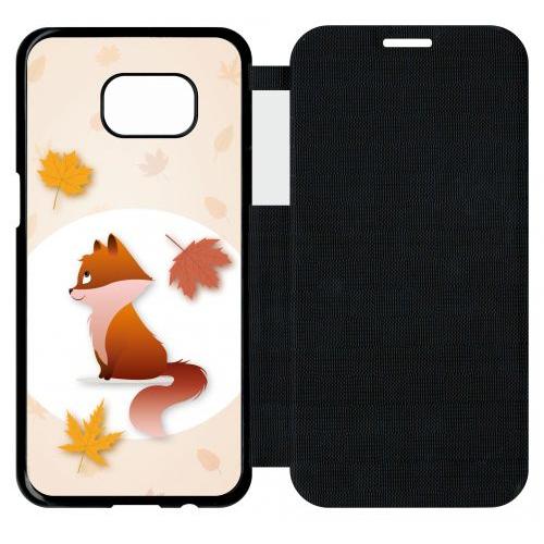 Etui A Flip Flap - Renard Fond Beige - Compatible Avec Samsung Galaxy S7 Edge - Plastique - Bord Noir