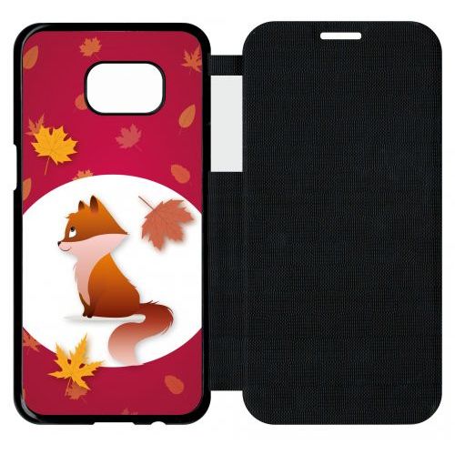 Etui A Flip Flap - Renard Fond Rouge - Compatible Avec Samsung Galaxy S7 Edge - Plastique - Bord Noir