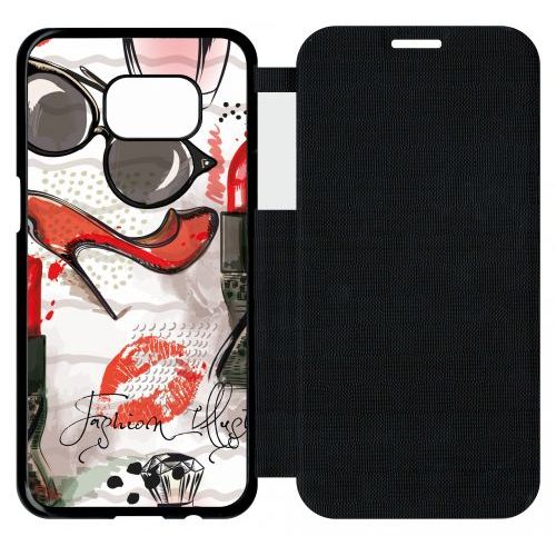 Etui A Flip Flap - Motif Girly Fond Blanc - Compatible Avec Samsung Galaxy S7 Edge - Plastique - Bord Noir