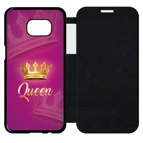 Etui A Flip Flap - Queen Fond Rose - Compatible Avec Samsung Galaxy S7 Edge - Plastique - Bord Noir