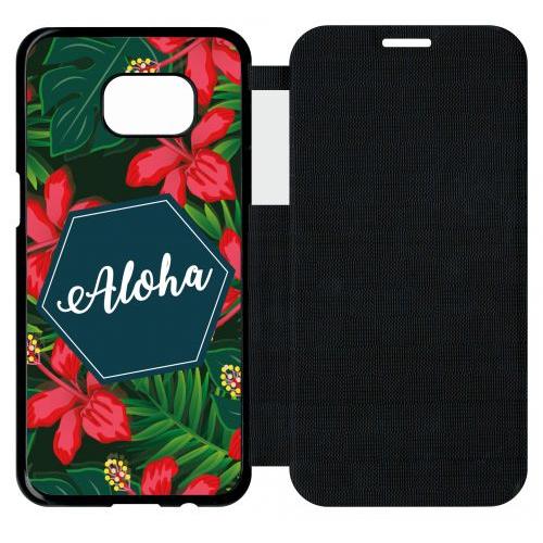 Etui A Flip Flap - Aloha Tropical Fond Vert - Compatible Avec Samsung Galaxy S7 Edge - Plastique - Bord Noir