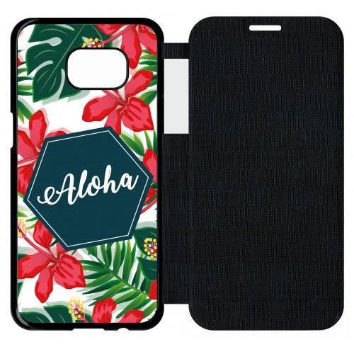 Etui A Flip Flap - Aloha Tropical Fond Blanc - Compatible Avec Samsung Galaxy S7 Edge - Plastique - Bord Noir
