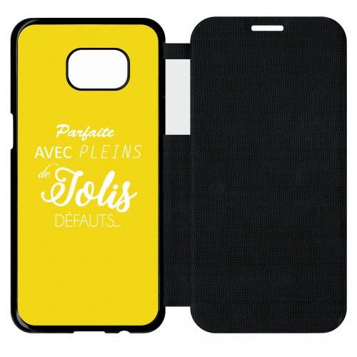 Etui A Flip Flap - Parfaite Avec Pleins De Jolis Defauts Fond Jaune - Compatible Avec Samsung Galaxy S7 Edge - Plastique - Bord Noir