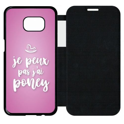 Etui A Flip Flap - Je Peux Pas Jai Poney Fond Rose Pale - Compatible Avec Samsung Galaxy S7 Edge - Plastique - Bord Noir