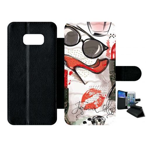 Etui À Rabat Galaxy S8+ - Motif Girly Fond Blanc - Simili-Cuir - Noir