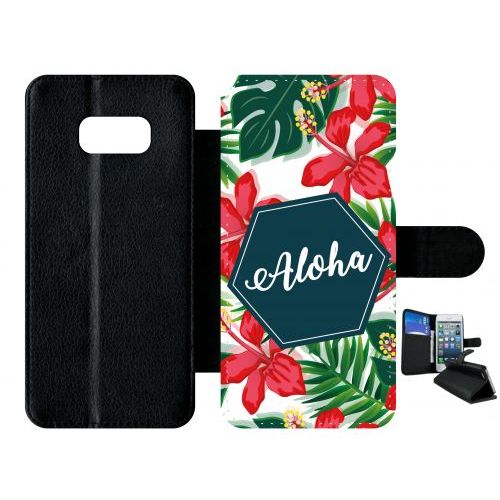 Etui À Rabat Galaxy S8+ - Aloha Tropical Fond Blanc - Simili-Cuir - Noir