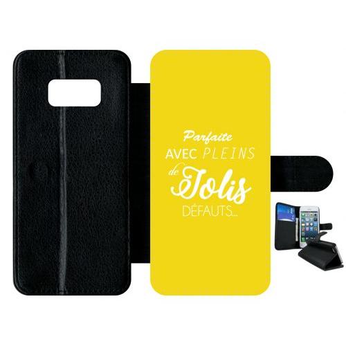 Etui À Rabat Galaxy S8 - Parfaite Avec Pleins De Jolis Defauts Fond Jaune - Simili-Cuir - Noir