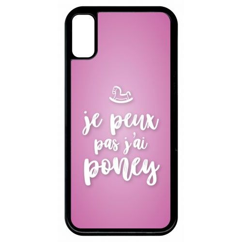 Coque Pour Smartphone - Je Peux Pas Jai Poney Fond Rose Pale - Compatible Avec Apple Iphone 8 - Plastique - Bord Noir
