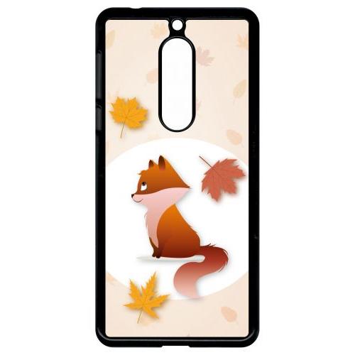 Coque Pour Smartphone - Renard Fond Beige - Compatible Avec Nokia 5 - Plastique - Bord Noir