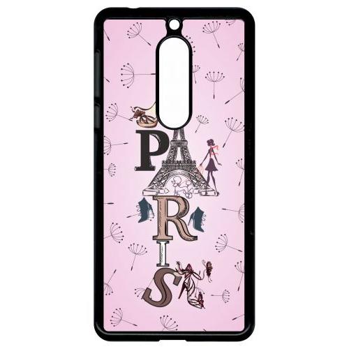 Coque Pour Smartphone - Paris Fond Rose Pale - Compatible Avec Nokia 5 - Plastique - Bord Noir