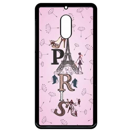 Coque Pour Smartphone - Paris Fond Rose Pale - Compatible Avec Nokia 6 (2018) - Plastique - Bord Noir