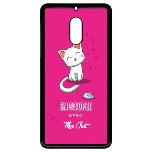 Coque Pour Smartphone - En Couple Avec Mon Chat Fond Rose - Compatible Avec Nokia 6 (2018) - Plastique - Bord Noir