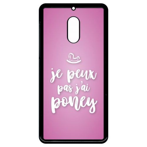 Coque Pour Smartphone - Je Peux Pas Jai Poney Fond Rose Pale - Compatible Avec Nokia 6 (2018) - Plastique - Bord Noir