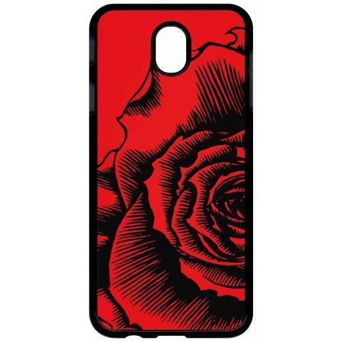 Coque Pour Tablette - Fleur Fond Fond Rouge - Compatible Avec Samsung Galaxy J7 (2017) - Plastique - Bord Noir