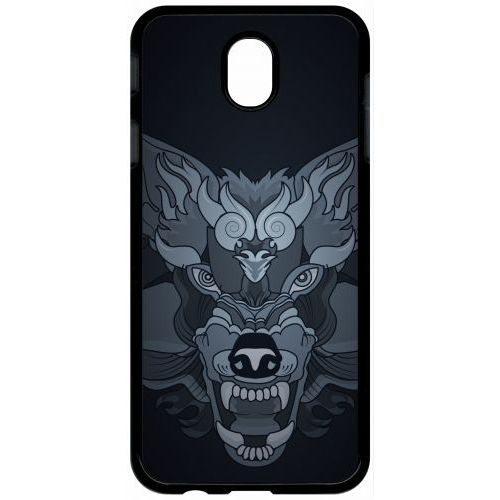 Coque Pour Tablette - Loup Fond Gris - Compatible Avec Samsung Galaxy J7 (2017) - Plastique - Bord Noir