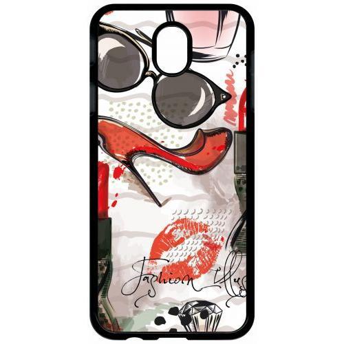 Coque Pour Tablette - Motif Girly Fond Blanc - Compatible Avec Samsung Galaxy J7 (2017) - Plastique - Bord Noir