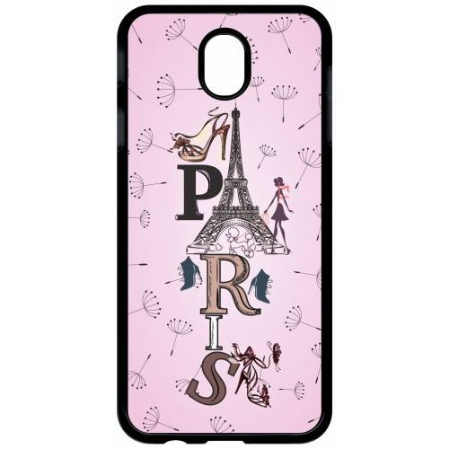 Coque Pour Tablette - Paris Fond Rose Pale - Compatible Avec Samsung Galaxy J7 (2017) - Plastique - Bord Noir