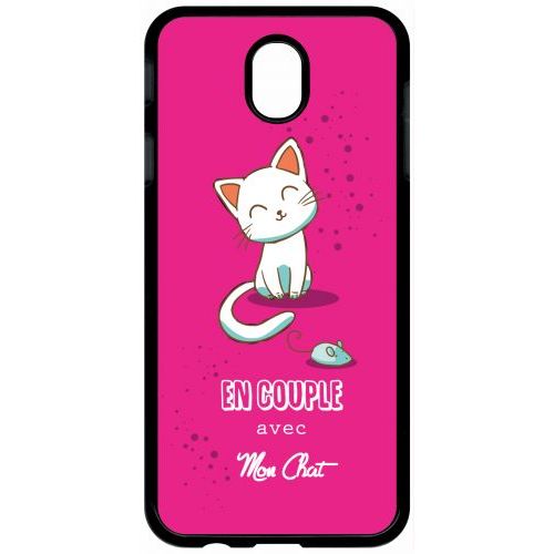 Coque Pour Tablette - En Couple Avec Mon Chat Fond Rose - Compatible Avec Samsung Galaxy J7 (2017) - Plastique - Bord Noir