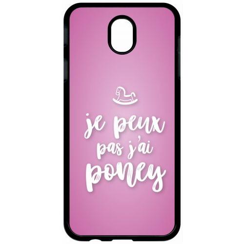 Coque Pour Tablette - Je Peux Pas Jai Poney Fond Rose Pale - Compatible Avec Samsung Galaxy J7 (2017) - Plastique - Bord Noir