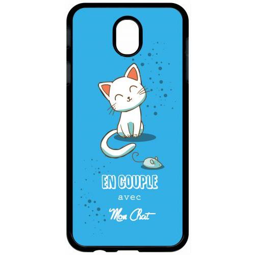 Coque Pour Tablette - En Couple Avec Mon Chat Fond Bleu - Compatible Avec Samsung Galaxy J7 (2017) - Plastique - Bord Noir