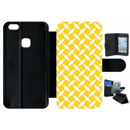 Etui A Rabat - Carreau Jaune - Compatible Avec Huawei P10 Lite - Plastique - Bord Noir