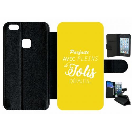 Etui A Rabat - Parfaite Avec Pleins De Jolis Defauts Fond Jaune - Compatible Avec Huawei P10 Lite - Plastique - Bord Noir